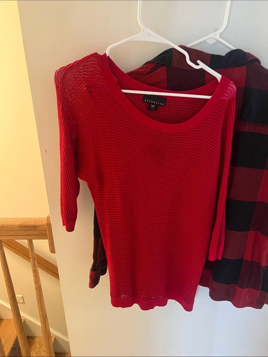 attention Tops - attention Red Long Sleeve Ribbed Knit Top